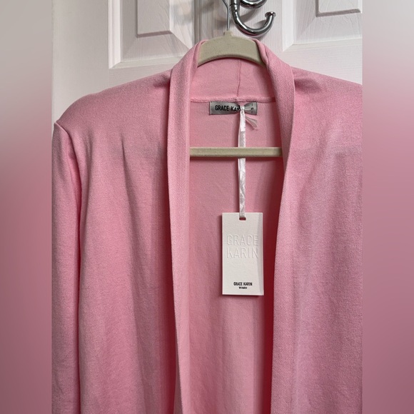 Grace Karin Women’s Baby Pink Solid Open Front Long Cardigan Sweater, Viscose - Picture 5 of 16